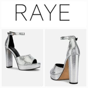 RAYE Dune Metallic Silver Snakeskin Embossed Leather Platform Heels Sz 10